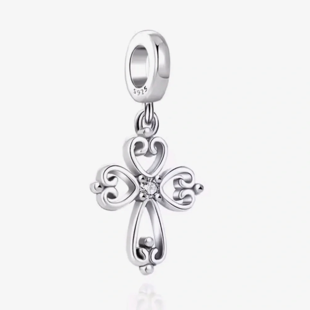 Bracelet Charm Cross with Rhinestone Sterling Silver